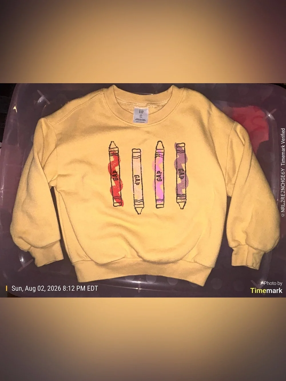 GAP Yellow Sweatshirt with Red, Pink and Purple Crayon Motif